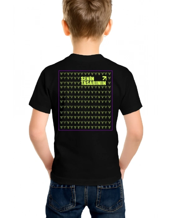 Çocuk Ön Arka Sizin Tasarımınız Basic Tshirt  Siyah
