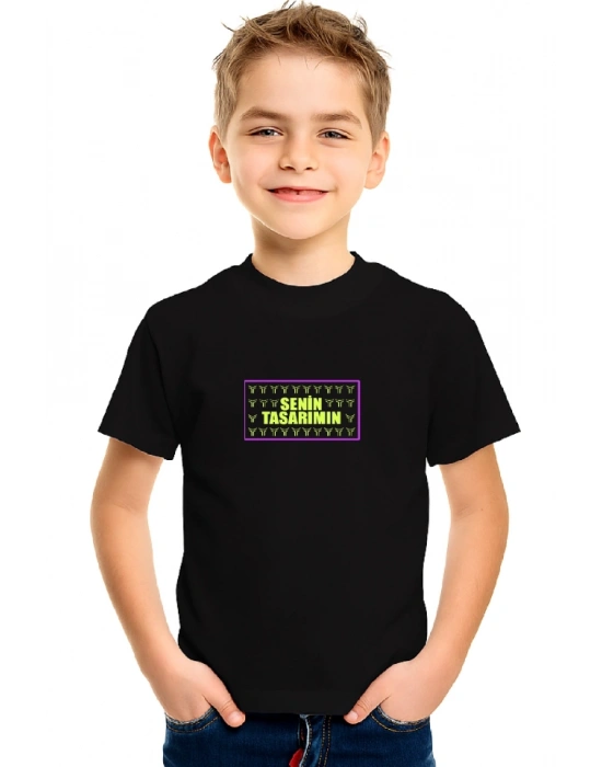 Çocuk Ön Arka Sizin Tasarımınız Basic Tshirt  Siyah