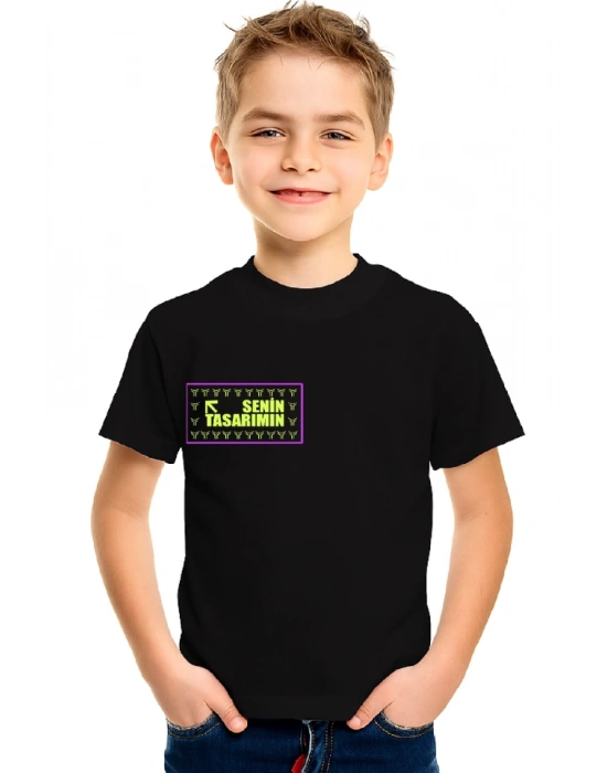 Çocuk Ön Arka Sizin Tasarımınız Basic Tshirt  Siyah