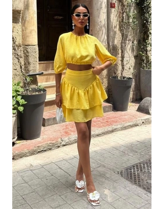 Crop Bluz Ve Kat Kat Etekli Takım 10207