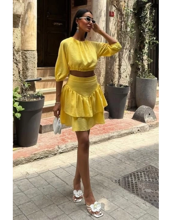 Crop Bluz Ve Kat Kat Etekli Takım 10207