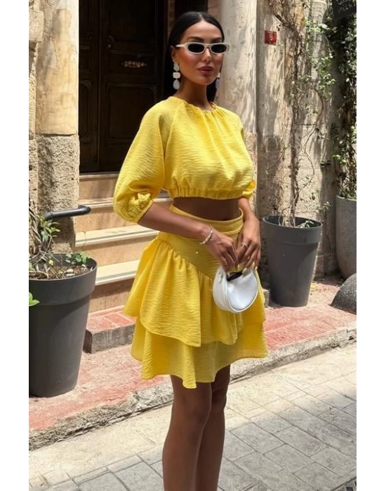 Crop Bluz Ve Kat Kat Etekli Takım 10207