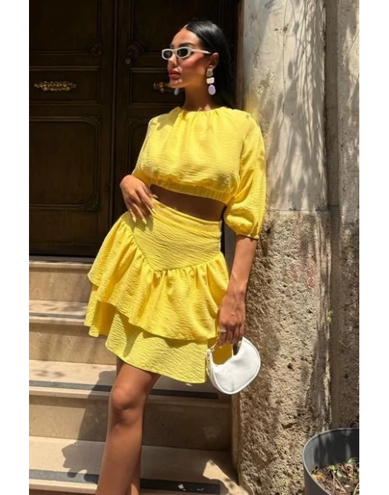 Crop Bluz Ve Kat Kat Etekli Takım 10207