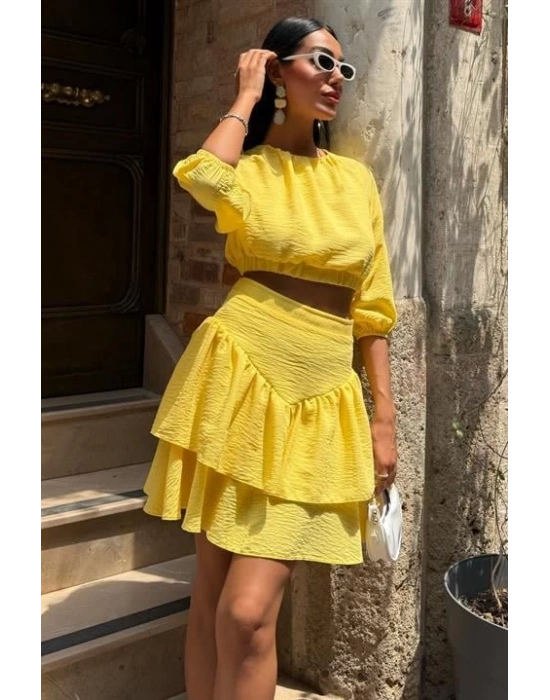 Crop Bluz Ve Kat Kat Etekli Takım 10207