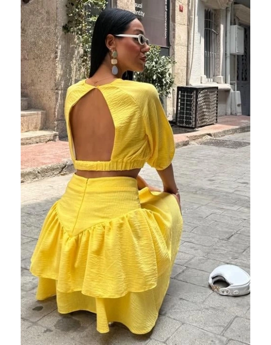 Crop Bluz Ve Kat Kat Etekli Takım 10207