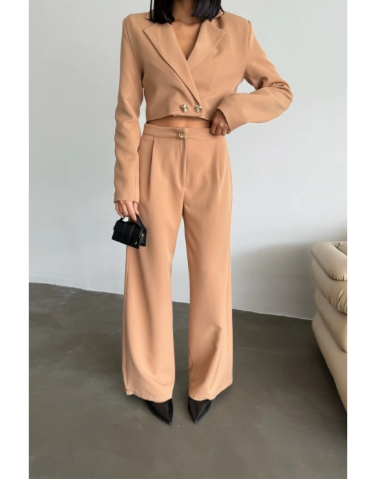 CROP CEKET  PANTOON TAKI GOD DÜĞE DETAYI  Kahverengi