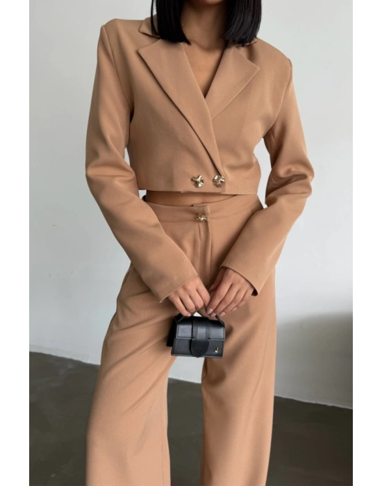 CROP CEKET  PANTOON TAKI GOD DÜĞE DETAYI  Kahverengi