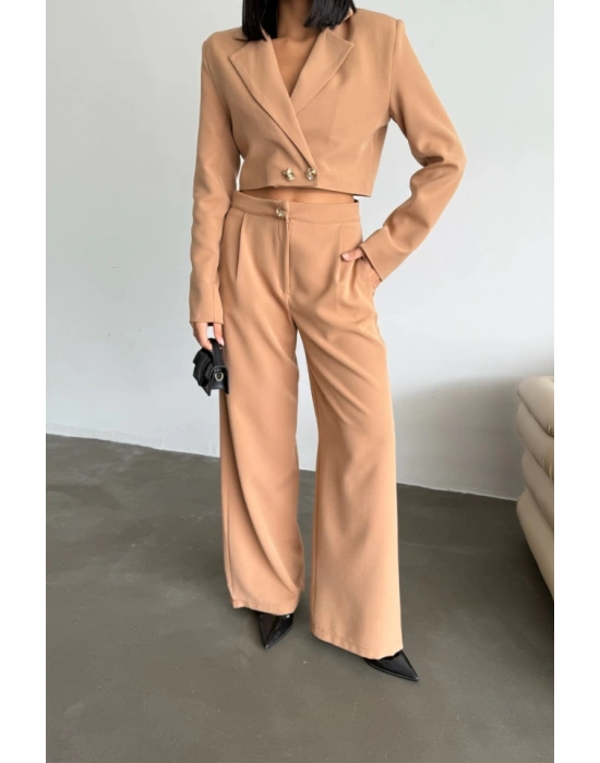 CROP CEKET  PANTOON TAKI GOD DÜĞE DETAYI  Kahverengi