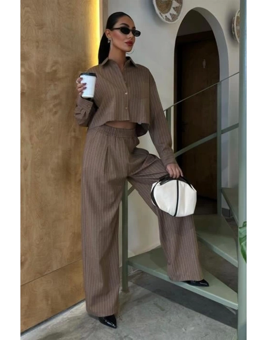 Crop Gömlekli Çizgili Takım 10080