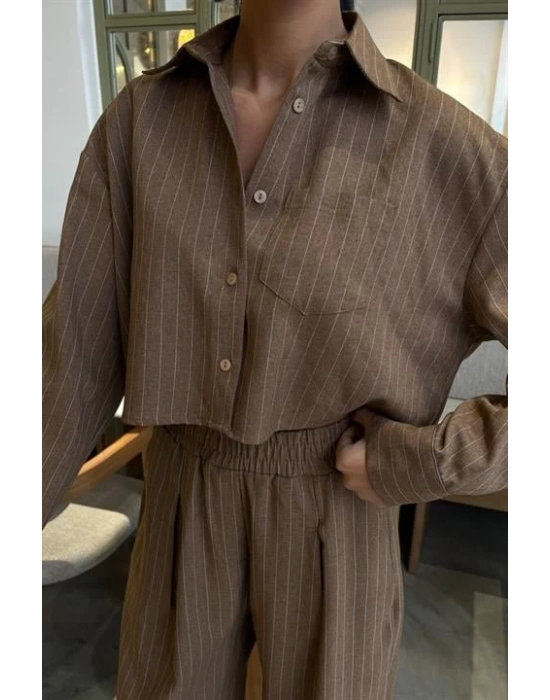 Crop Gömlekli Çizgili Takım 10080