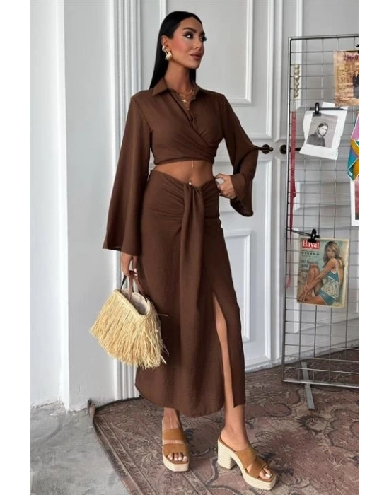 Crop Gömlekli Ve Eteği Büzgülü Tasarım Takım 10195