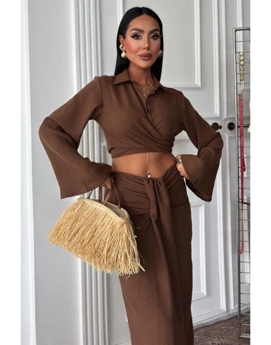 Crop Gömlekli Ve Eteği Büzgülü Tasarım Takım 10195