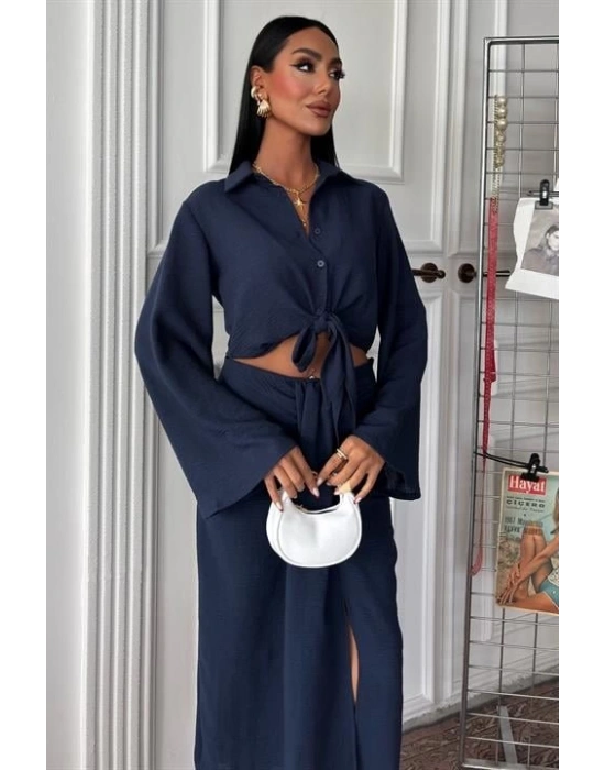 Crop Gömlekli Ve Eteği Büzgülü Tasarım Takım 10195