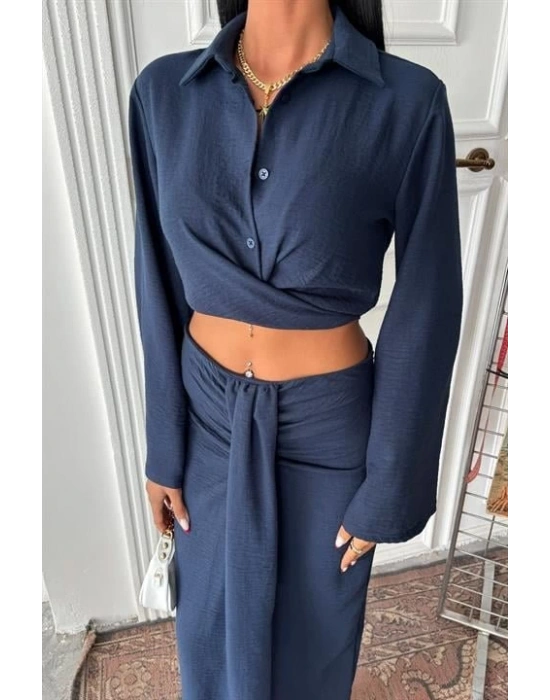 Crop Gömlekli Ve Eteği Büzgülü Tasarım Takım 10195