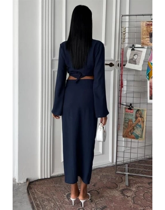 Crop Gömlekli Ve Eteği Büzgülü Tasarım Takım 10195