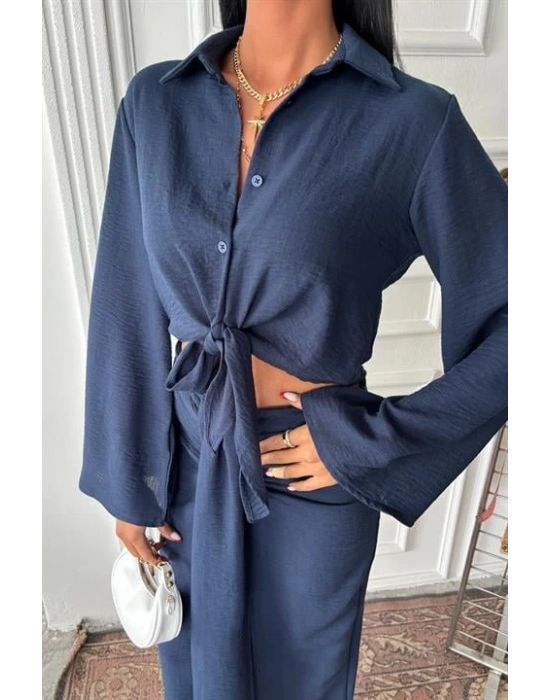 Crop Gömlekli Ve Eteği Büzgülü Tasarım Takım 10195