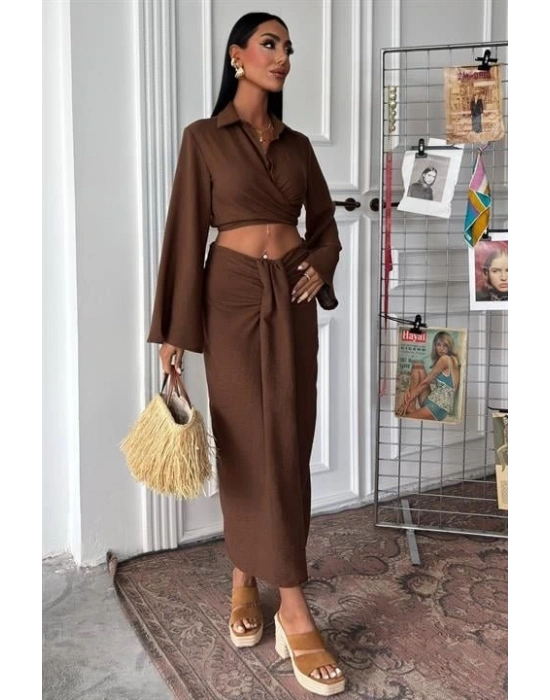 Crop Gömlekli Ve Eteği Büzgülü Tasarım Takım 10195