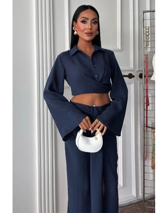 Crop Gömlekli Ve Eteği Büzgülü Tasarım Takım 10195