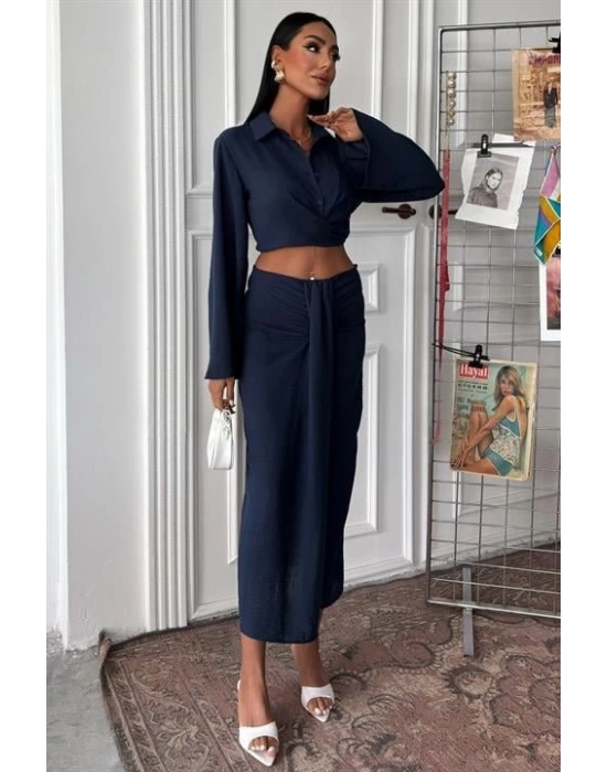 Crop Gömlekli Ve Eteği Büzgülü Tasarım Takım 10195