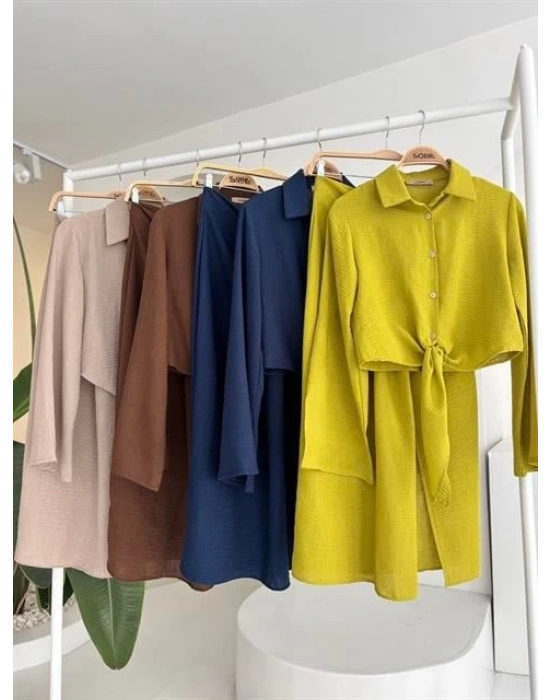 Crop Gömlekli Ve Eteği Büzgülü Tasarım Takım 10195