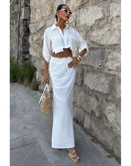 Crop Gömlekli Ve Eteği Büzgülü Tasarım Takım 10201