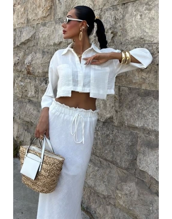 Crop Gömlekli Ve Eteği Büzgülü Tasarım Takım 10201