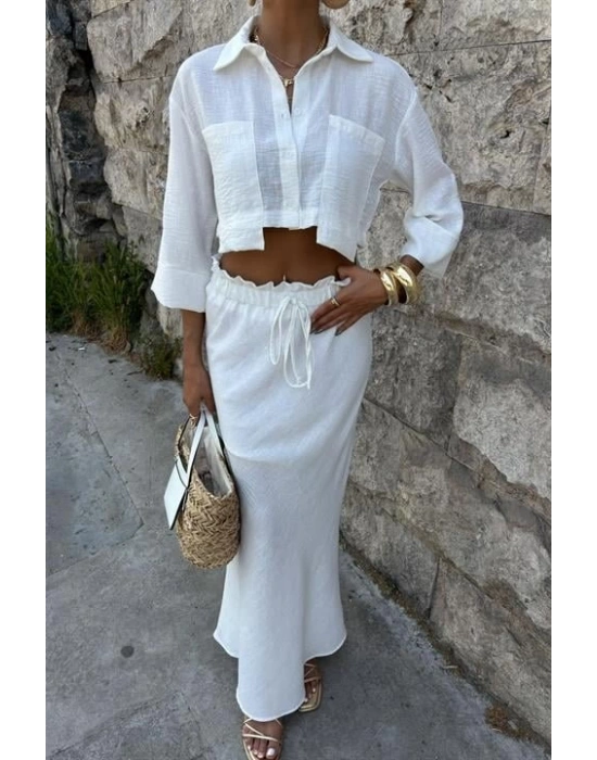 Crop Gömlekli Ve Eteği Büzgülü Tasarım Takım 10201