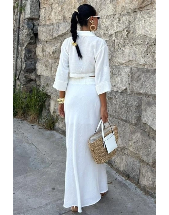 Crop Gömlekli Ve Eteği Büzgülü Tasarım Takım 10201