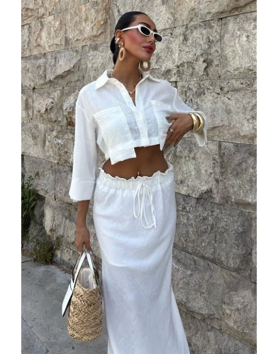 Crop Gömlekli Ve Eteği Büzgülü Tasarım Takım 10201