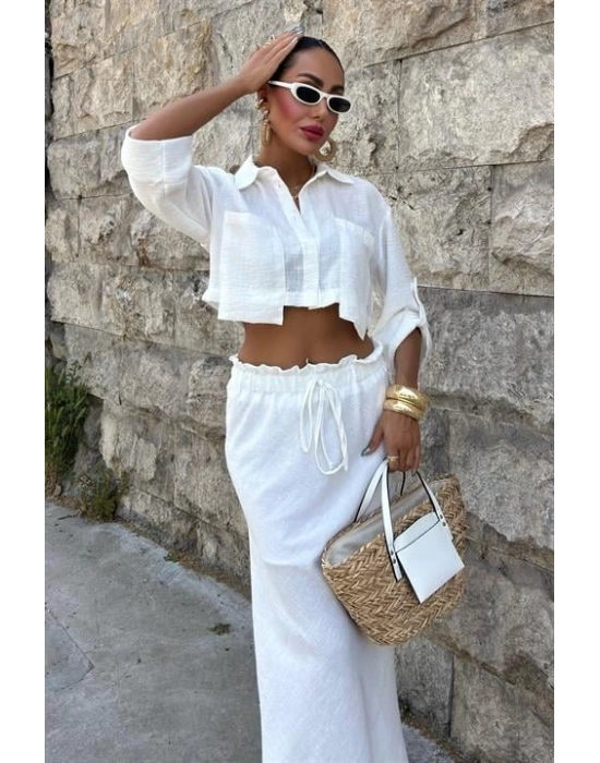 Crop Gömlekli Ve Eteği Büzgülü Tasarım Takım 10201