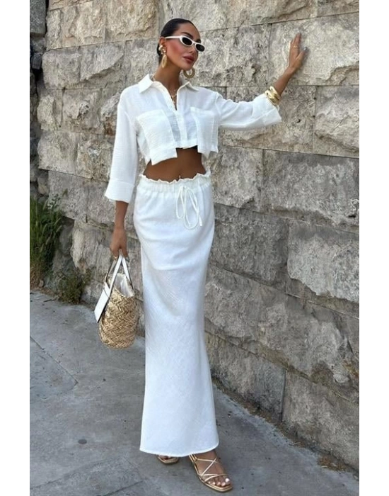 Crop Gömlekli Ve Eteği Büzgülü Tasarım Takım 10201