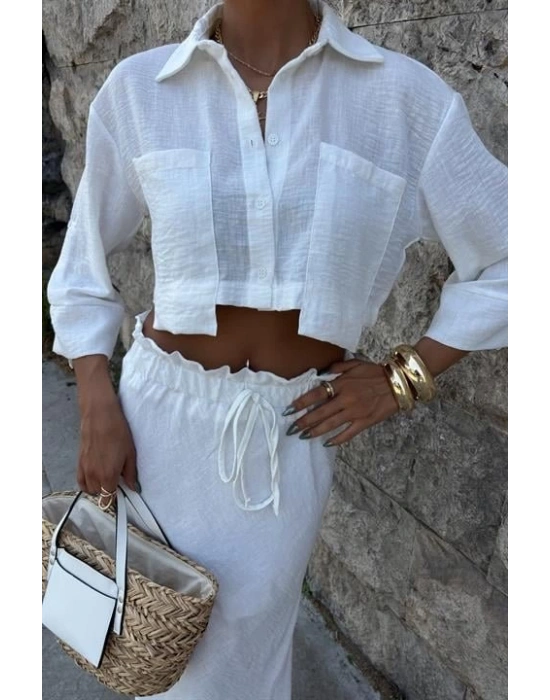 Crop Gömlekli Ve Eteği Büzgülü Tasarım Takım 10201