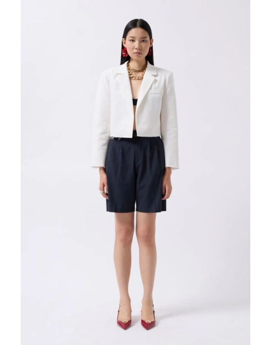 Crop Keten Blazer Ceket