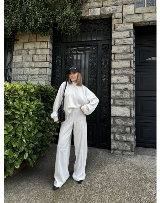 Crop, Pantolon Fitilli İkili Takım Beyaz