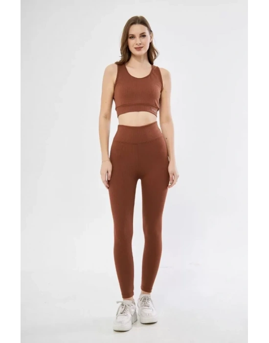 Crop Tayt İkili por Takımı  Kahve