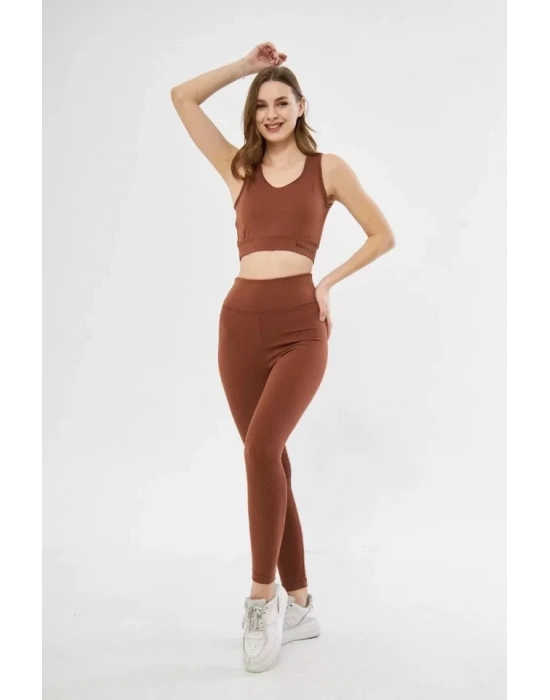 Crop Tayt İkili por Takımı  Kahve