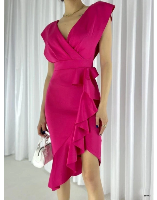 cuba Kumaş Önü Fırfırlı idi Boy Elbise