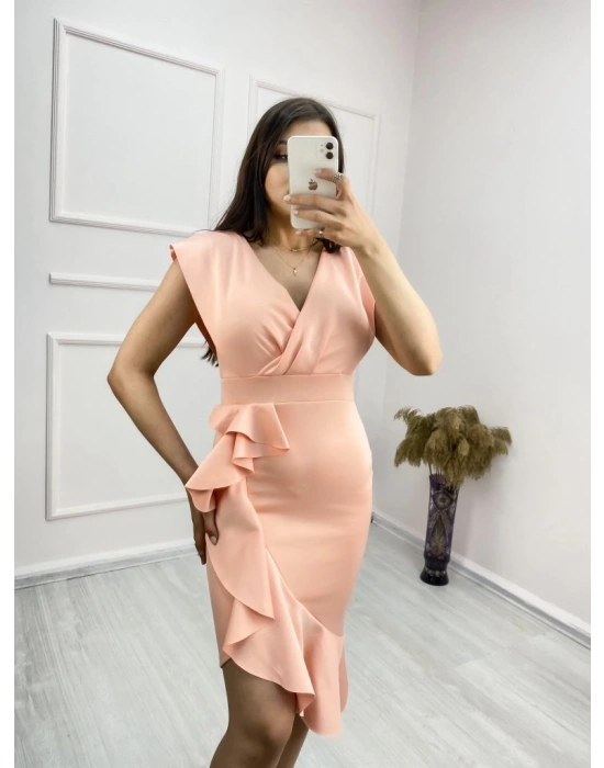 cuba Kumaş Önü Fırfırlı Midi Boy Elbise