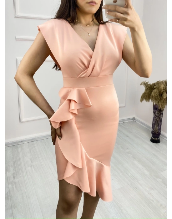 cuba Kumaş Önü Fırfırlı Midi Boy Elbise