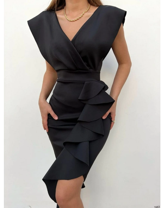 cuba Kumaş Önü Fırfırlı Midi Boy Elbise