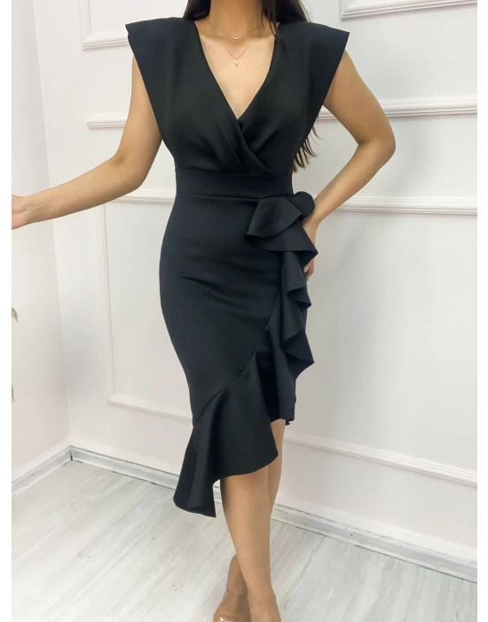 cuba Kumaş Önü Fırfırlı Midi Boy Elbise