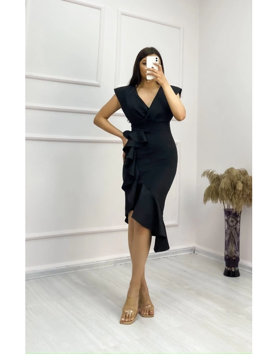 cuba Kumaş Önü Fırfırlı Midi Boy Elbise