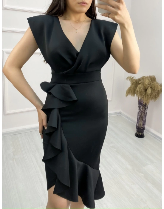 cuba Kumaş Önü Fırfırlı Midi Boy Elbise