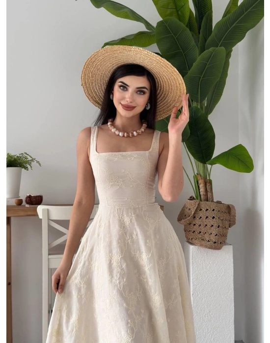 Cuper Çiçek Detaylı Elbise