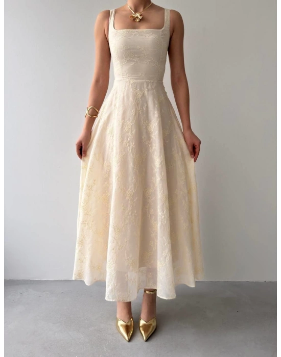 Cuper Çiçek Detaylı Elbise