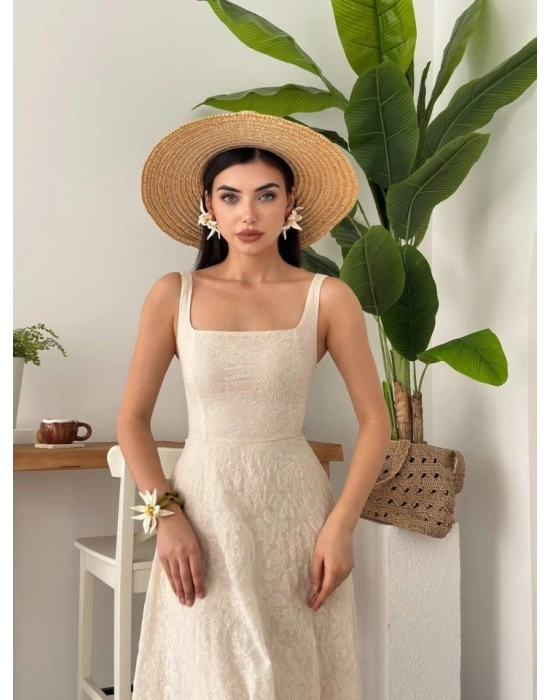 Cuper Çiçek Detaylı Elbise