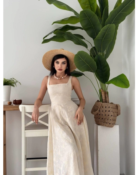 Cuper Çiçek Detaylı Elbise