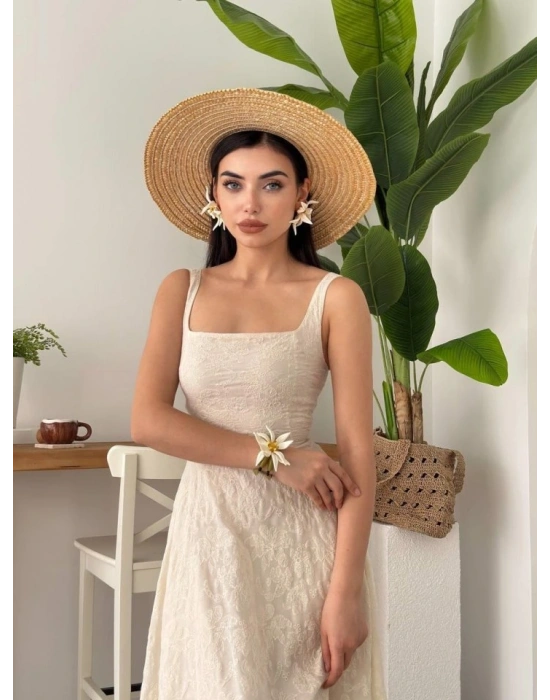 Cuper Çiçek Detaylı Elbise