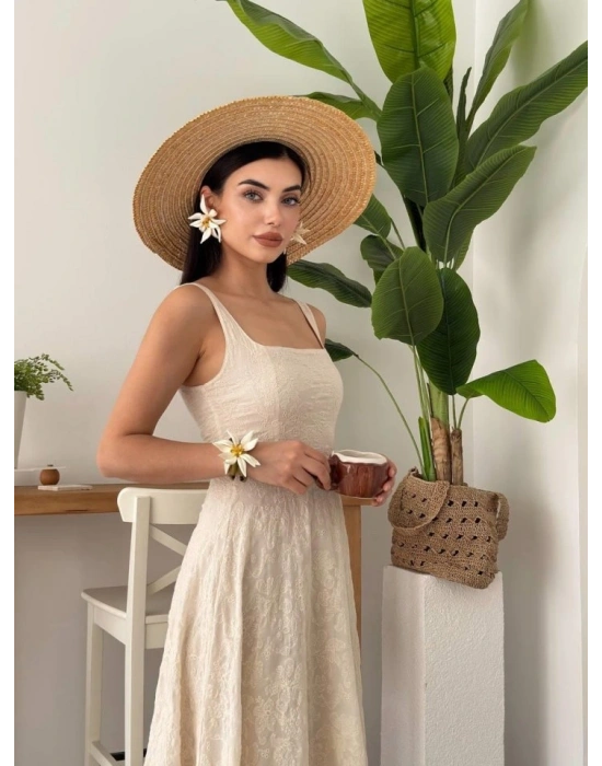 Cuper Çiçek Detaylı Elbise