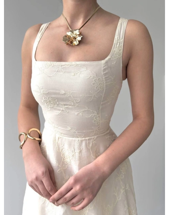 Cuper Çiçek Detaylı Elbise